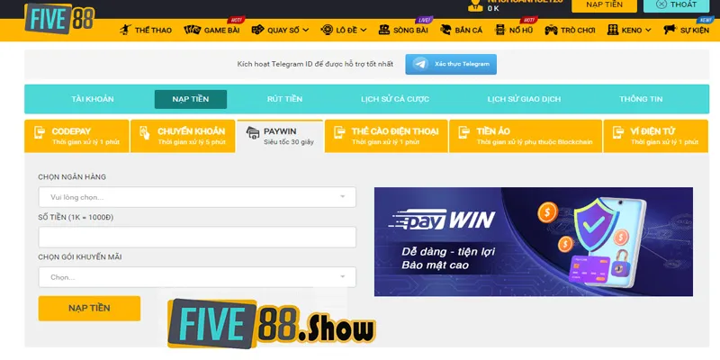 Nạp tiền Five88 bằng quét mã QR ngân hàng